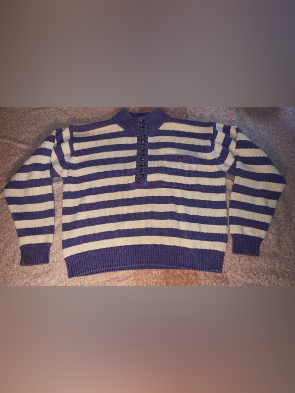 Striped Purple and Cream Women's Cowl-Neck Sweater